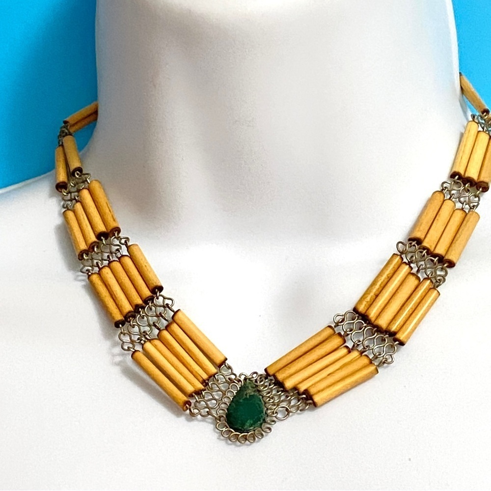 Amazonite & Bamboo Artisan Made Necklace